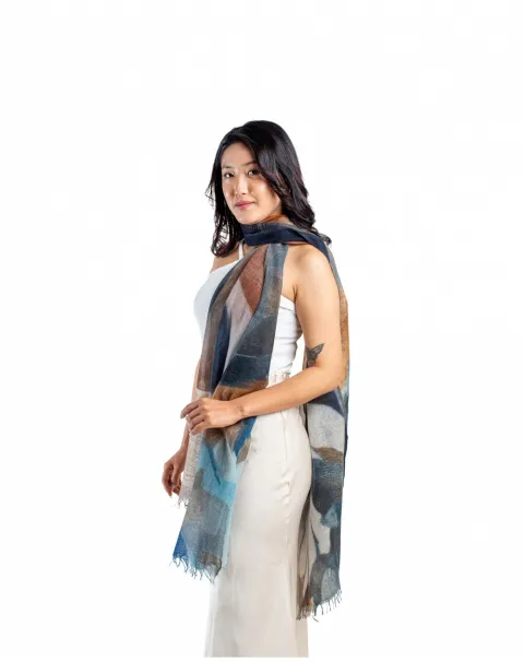 Azure Bloom Printed Cashmere Wrap