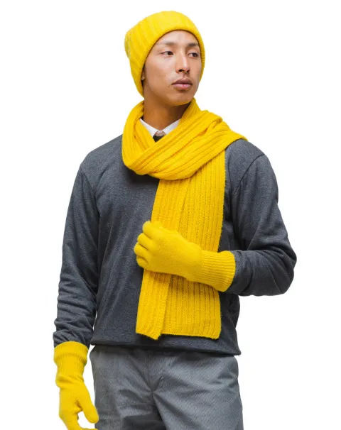 stylish cashmere scarf, hat and gloves set in yellow