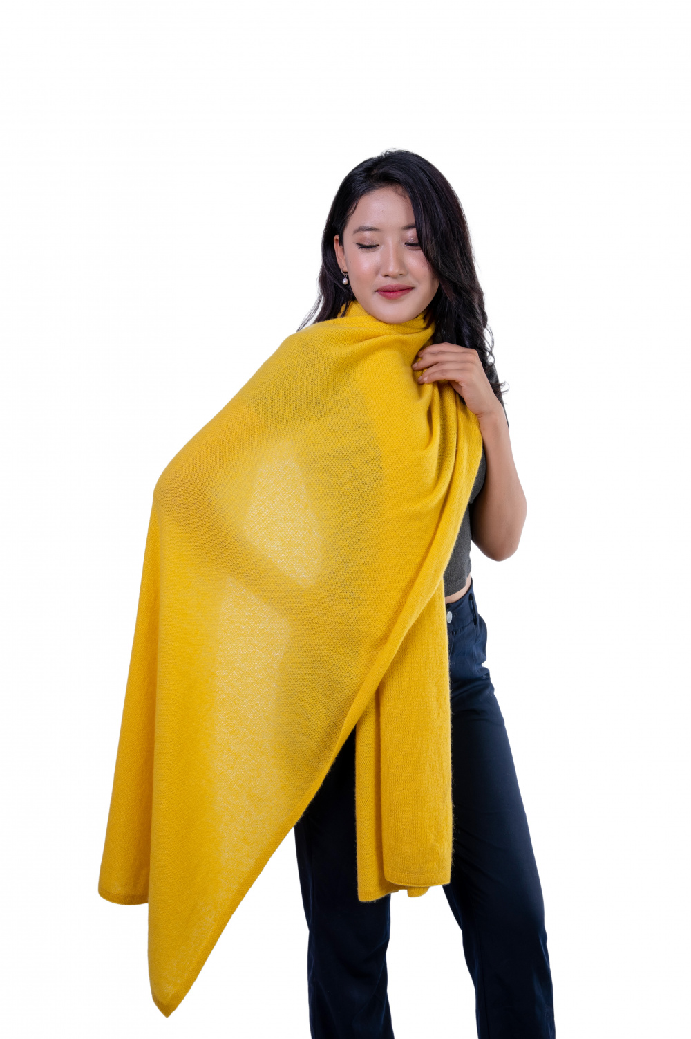 mustard yellow knitted cashmere scarf