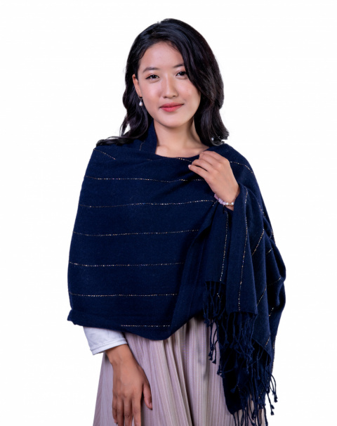 Navy Blue Beaded Cashmere Scarf