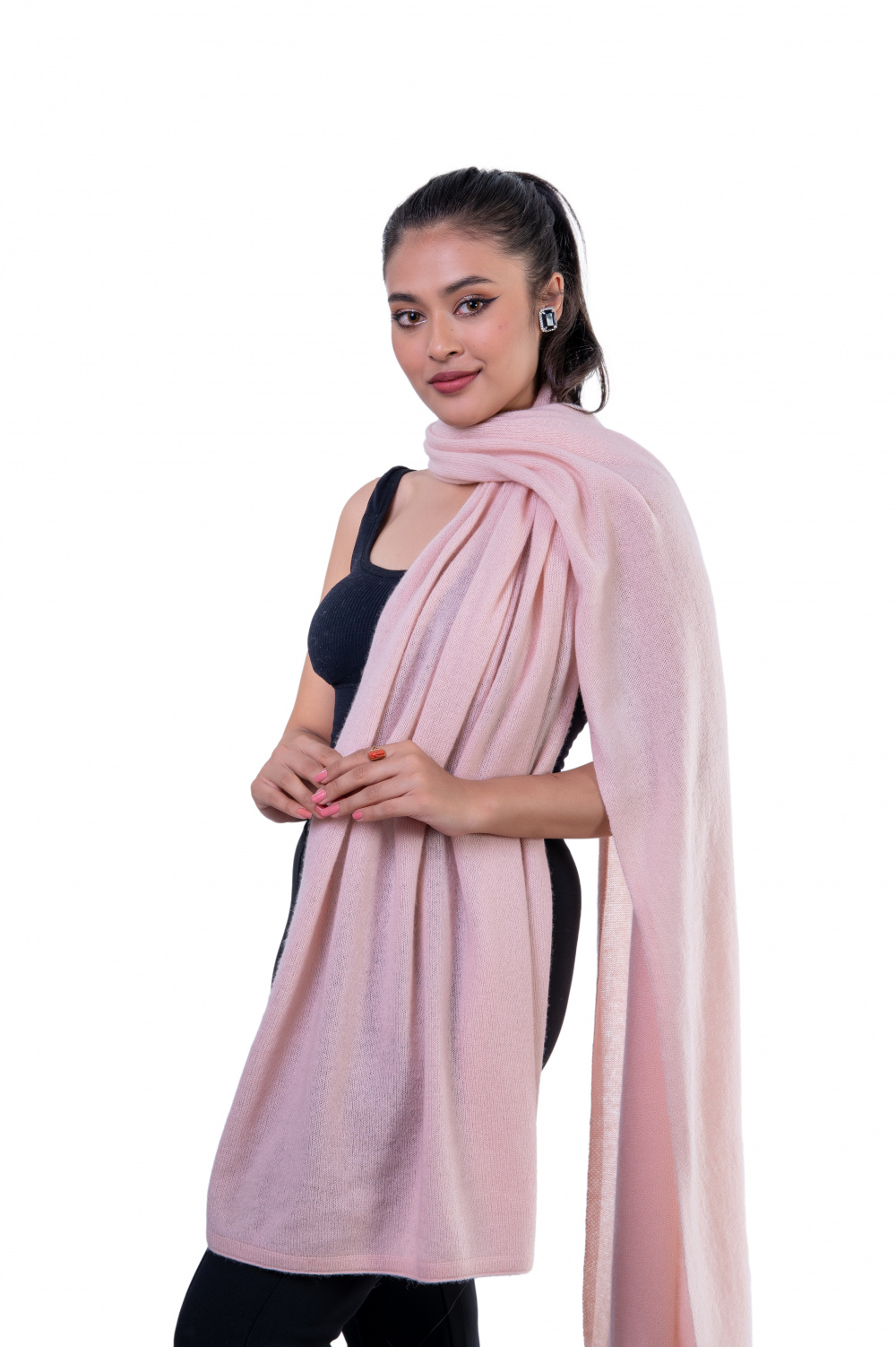 dusty rose knitted cashmere scarf for women