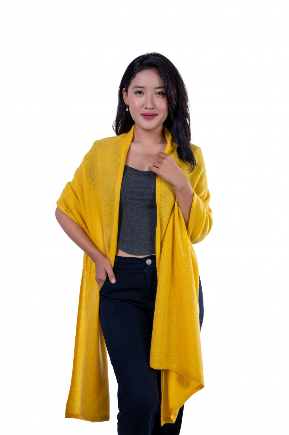 Best yellow knitted cashmere scarf