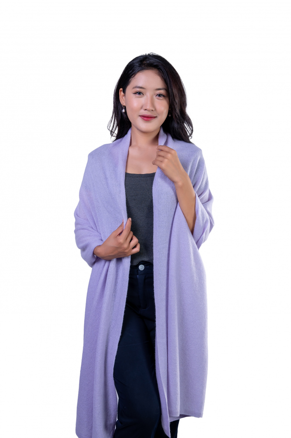 Women soft lavender knitted cashmere scarf