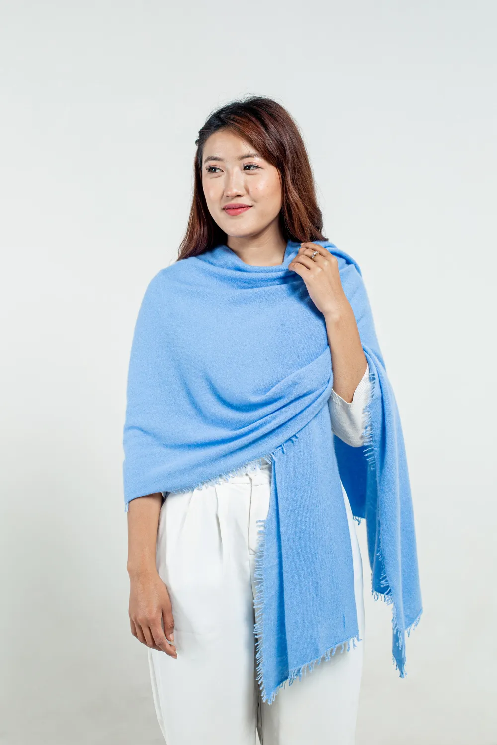 Sky Blue Felted Cashmere Scarf for women - luxurious hand-felted cashmere from Cashmere Kala.