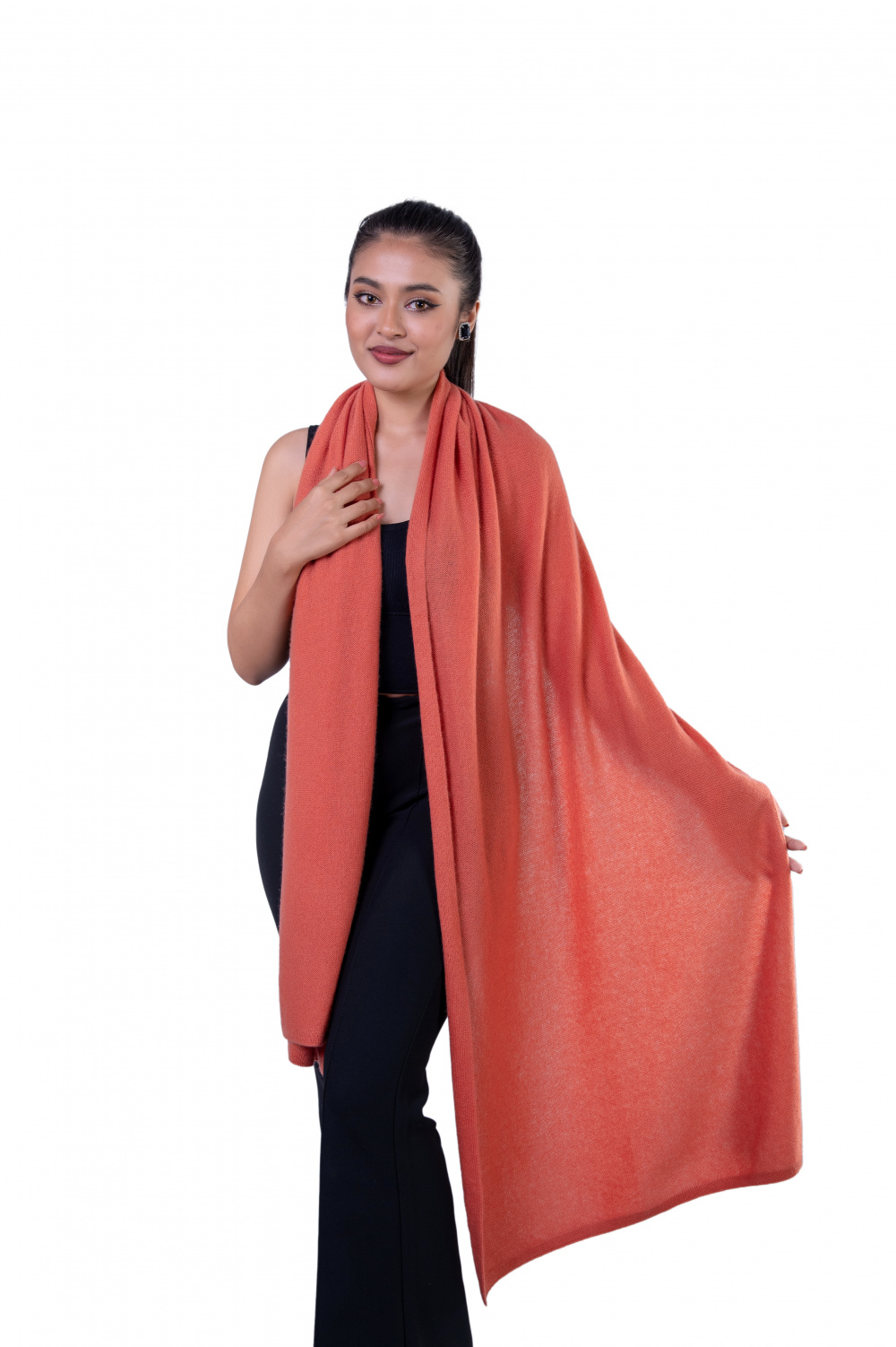 buy terracotta knitted cashmere scarf