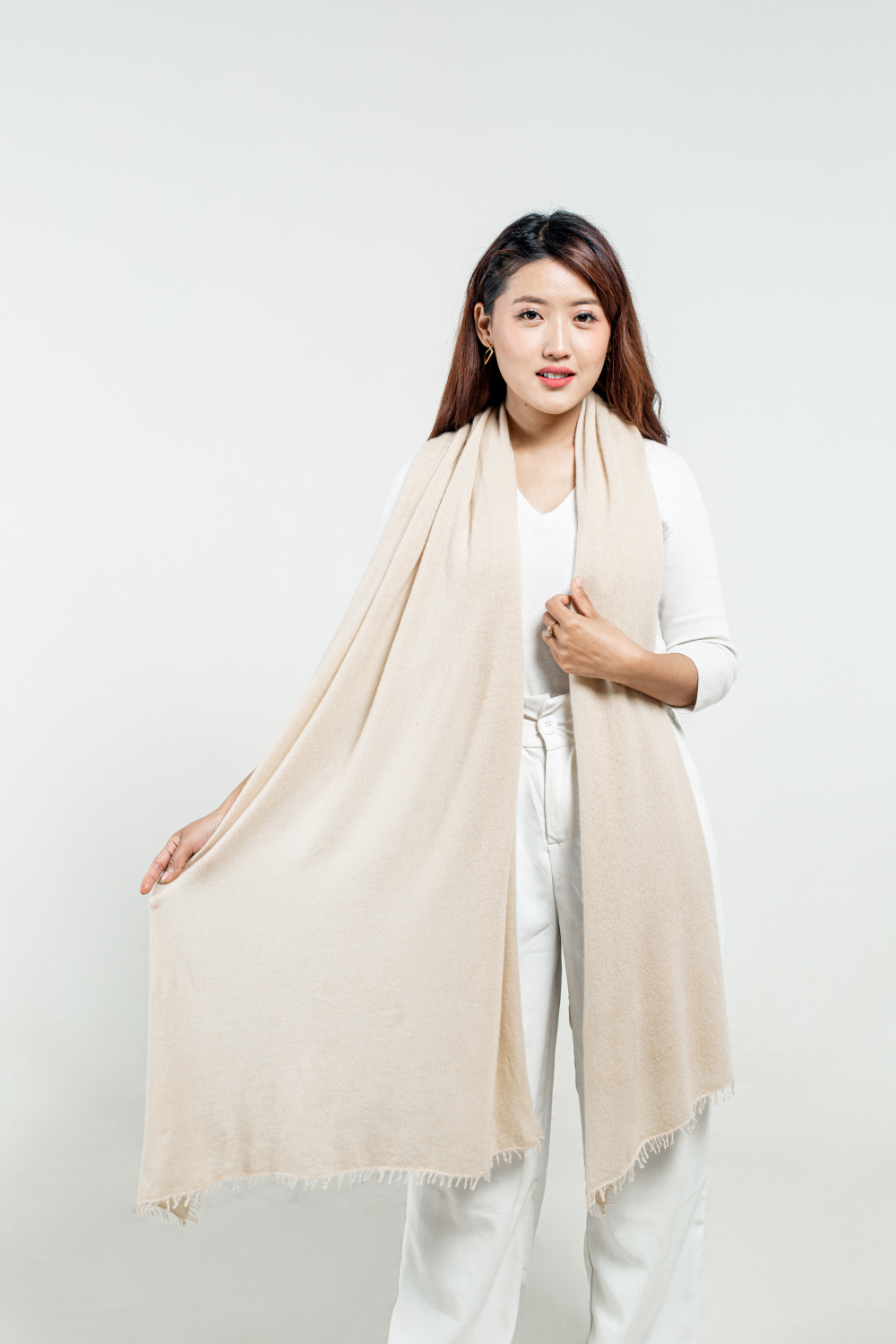 Beige Felted Cashmere Stole