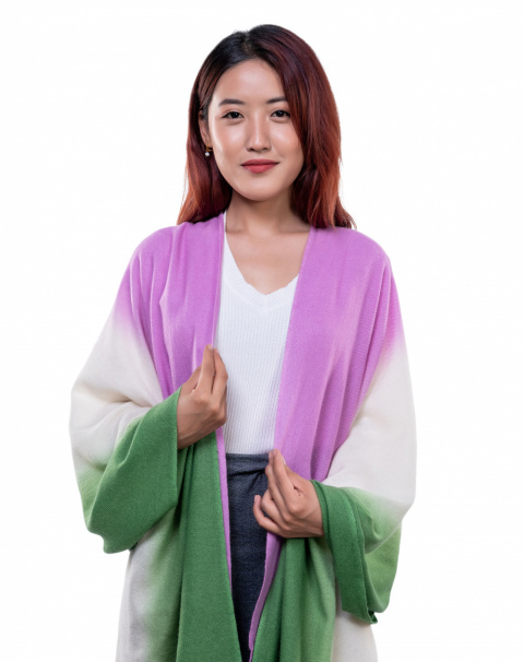 Elegant 100% cashmere scarf in Purple, White, and Green