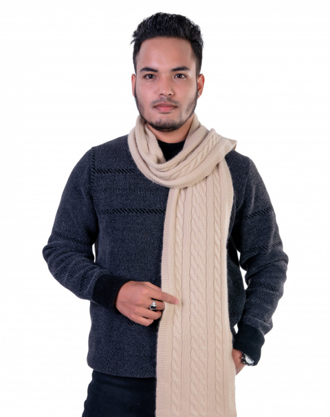 beige cable-knit cashmere scarf for men