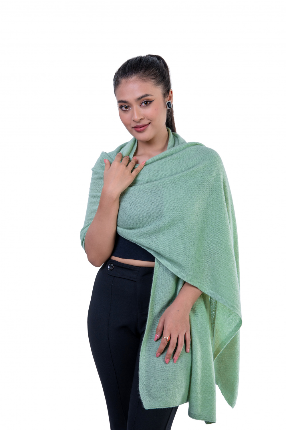 Women sage green cashmere scarf