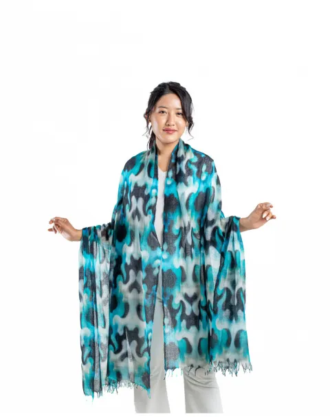 Soft featherlight cashmere wrap in shades of blue and black