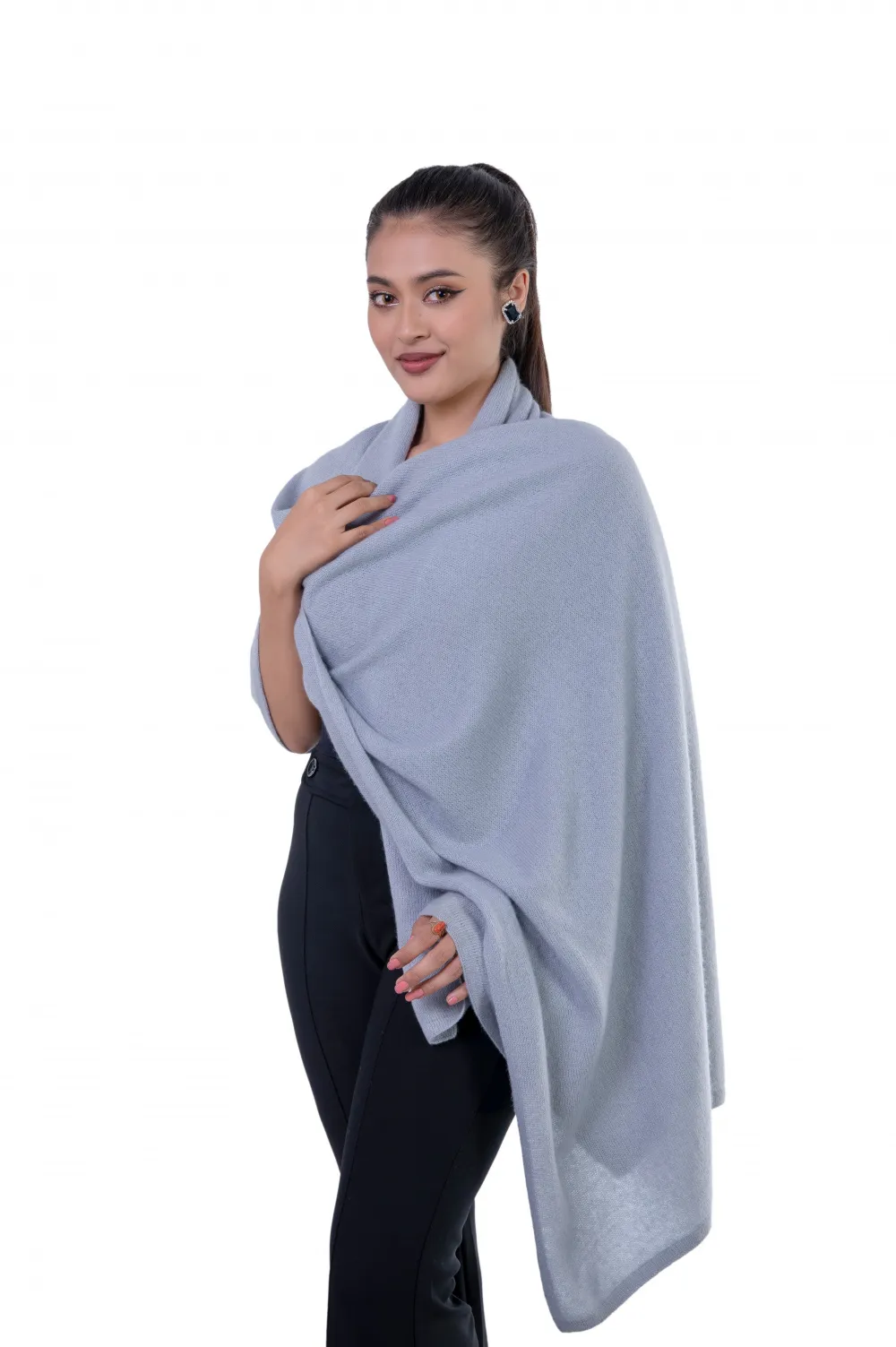 100% Cashmere Scarf for women in Icy Gray Color.