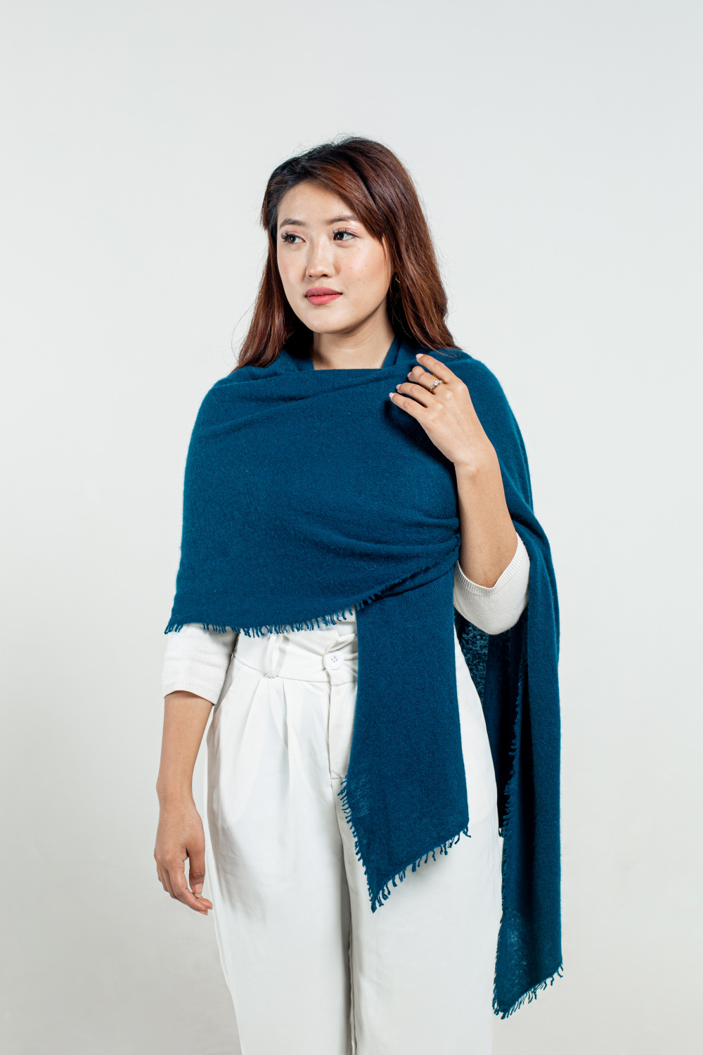 Dark Blue Felted Cashmere Stole