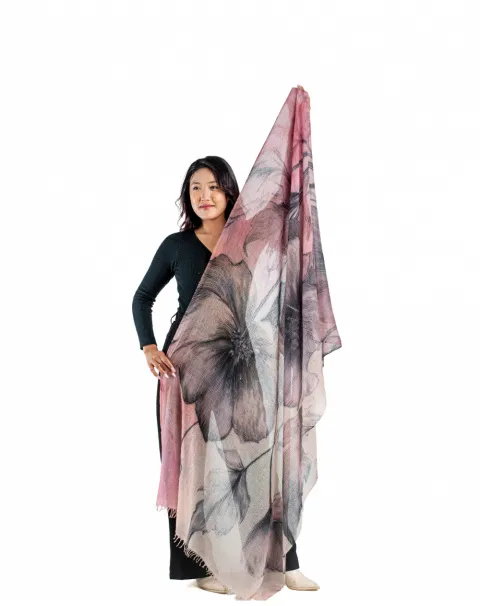 printed floral cashmere wrap in Charcoal