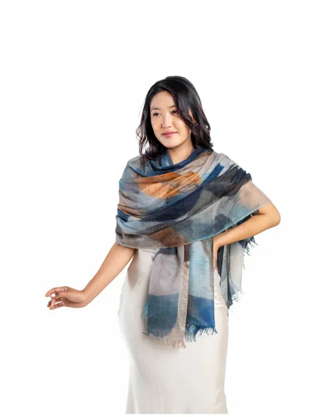 Azure Bloom Printed Cashmere Wrap