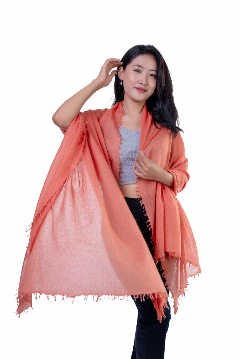 Lightweight cashmere scarf in terracota