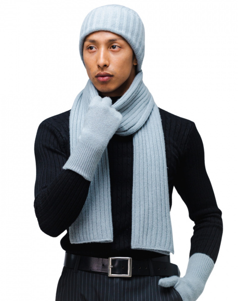 pure  cashmere knitted scarf, beanie and gloves