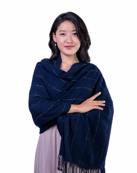 Stylish blue cashmere scarf for cocktail and party.