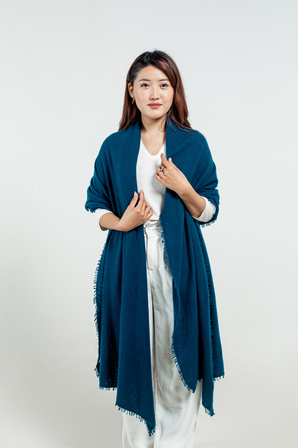 Dark Blue Felted Cashmere Stole