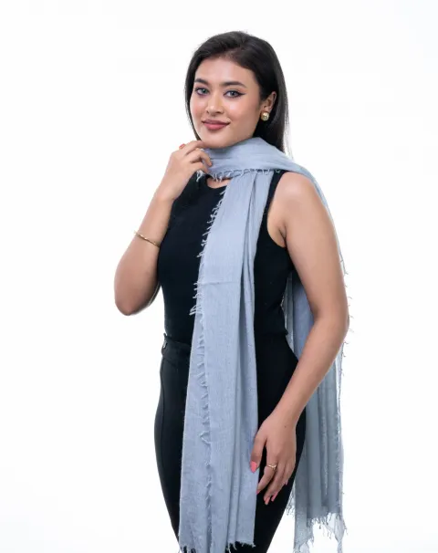 Icy Gray Felted Featherlight Cashmere Wrap draped elegantly.