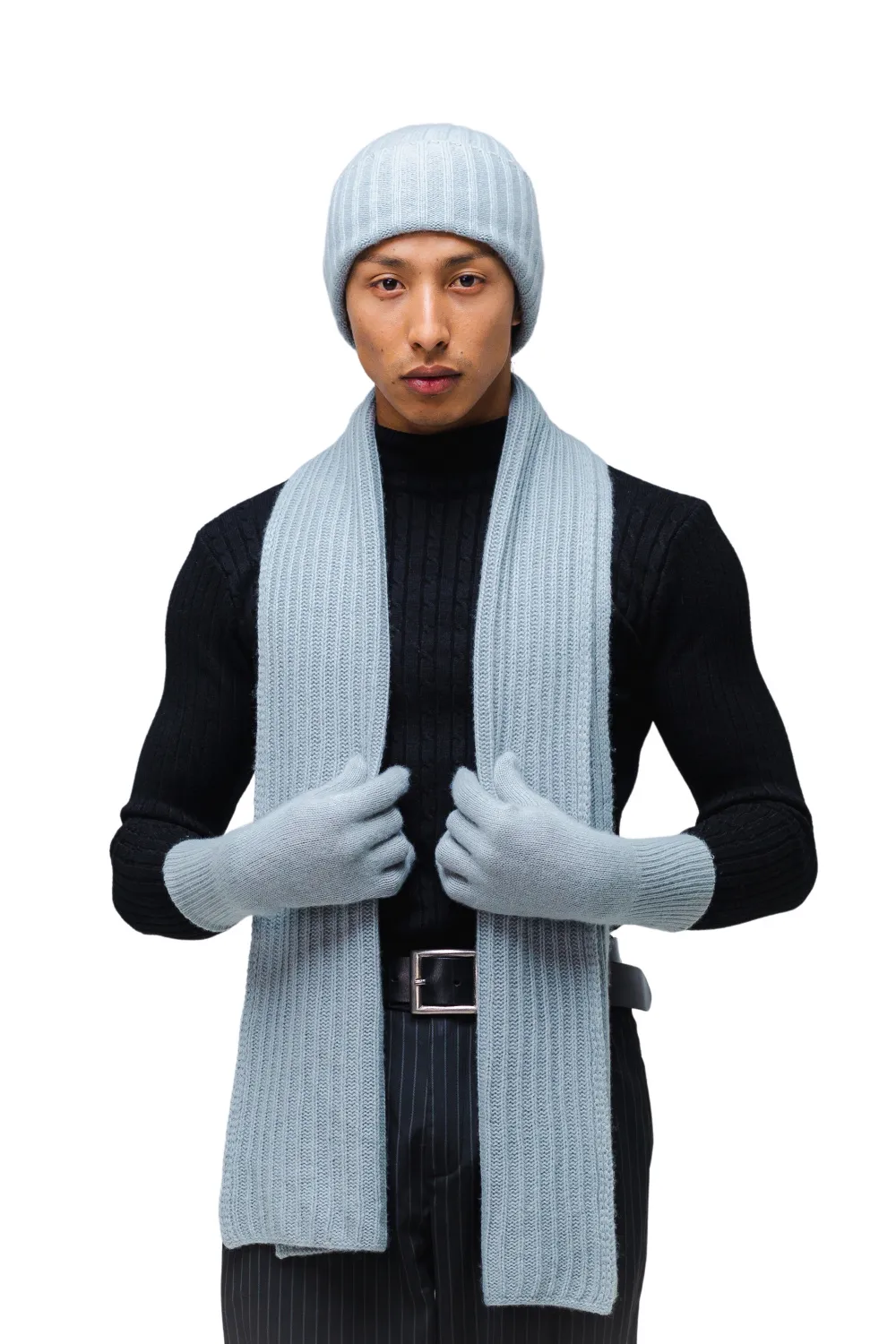 pure  cashmere knitted scarf, beanie and gloves