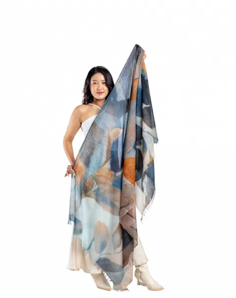 Azure Bloom Printed Cashmere Wrap