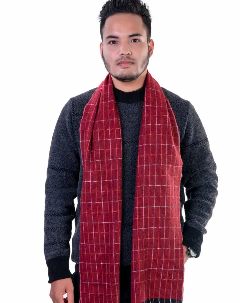 Men's red herringbone cashmere scarf