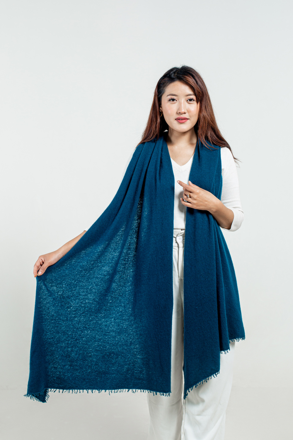 Dark blue cashmere stole women's