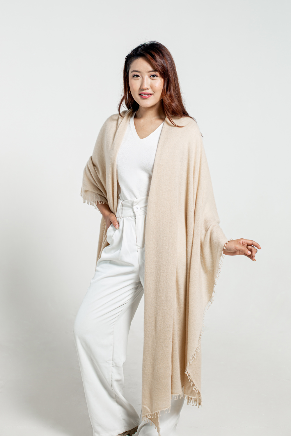 Beige Felted Cashmere Wrap