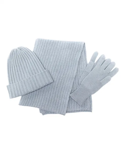 Icy gray knitted cashmere bundle - hat, scarf and gloves