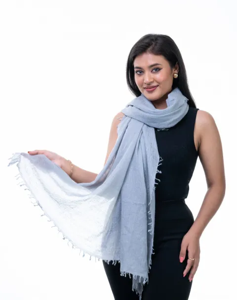 Icy Gray Featherlight Cashmere Wrap adding warmth and style.