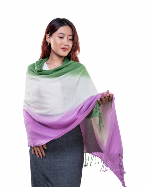 Elegant 100% cashmere scarf in Purple, White, and Green
