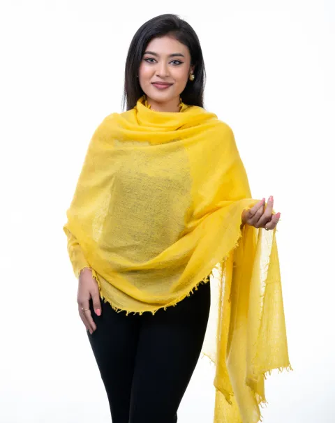 Stylish look with Goldenrod Yellow Featherlight Cashmere Wrap.