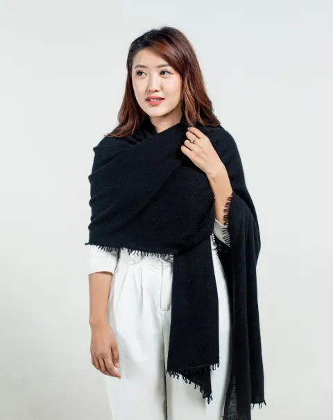 Black Felted Cashmere Stole