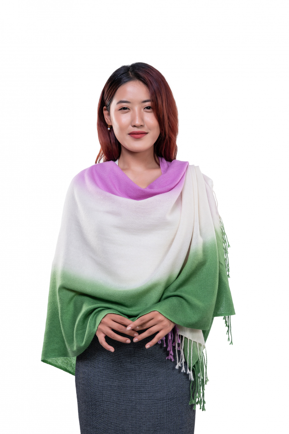 Women purple white and green scarf  Cashmere