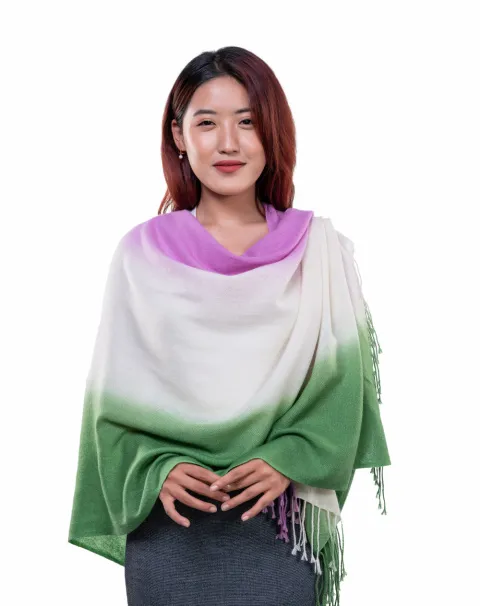 Women purple white and green scarf  Cashmere