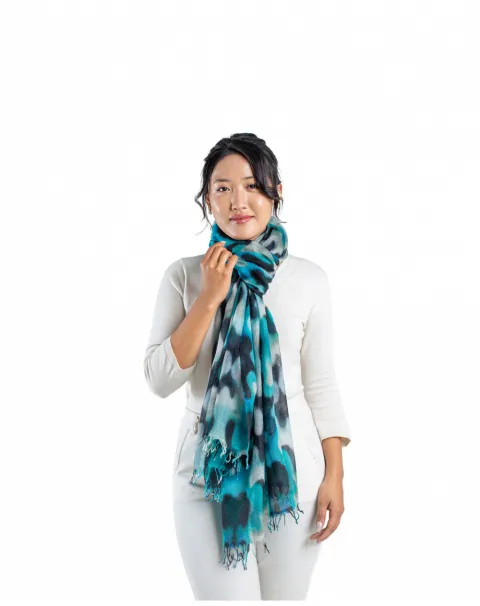 Luxury blue cashmere scarf with fringe details for all-season wear